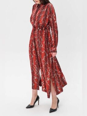 Hugo Boss Deyela Silk Red Abstract Printed Shirt Dress